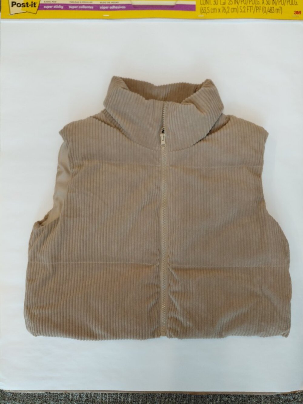 Corduroy Puffer Vest Camel Tan Quilted Cozy Fall Layering Size Large